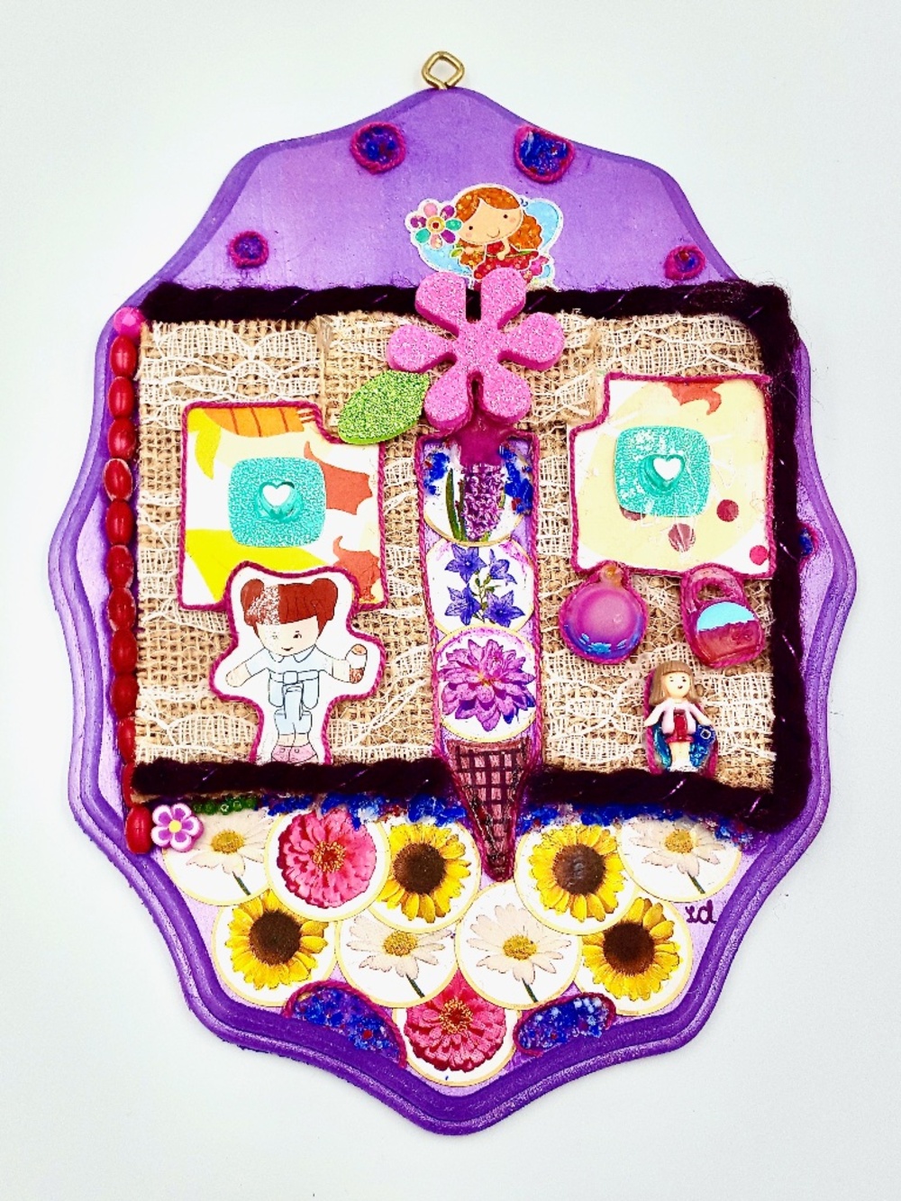 1993 Polly Pocket Mimi Doll Floral Ice Cream Book Wooden Canvas Art